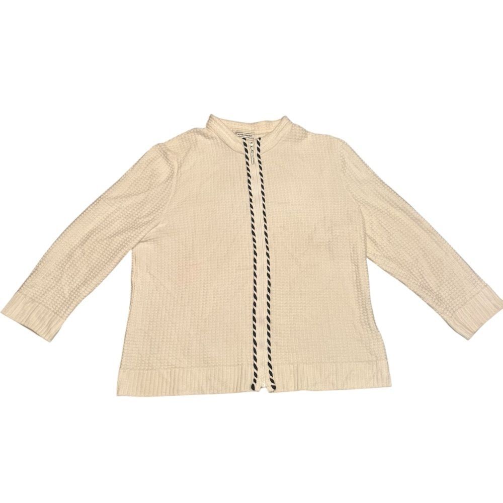 St John Sport Knit Full Zip Cardigan Sweater Ivory White Medium